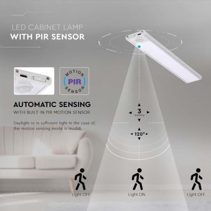 Luz LED para debajo del mueble de cocina con sensor LED/2W/5V 4000K 2200 mAh