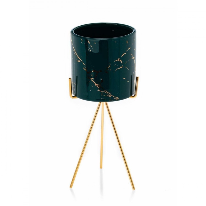 Maceta de cerámica EMMA 28,3x11 cm verde/dorado