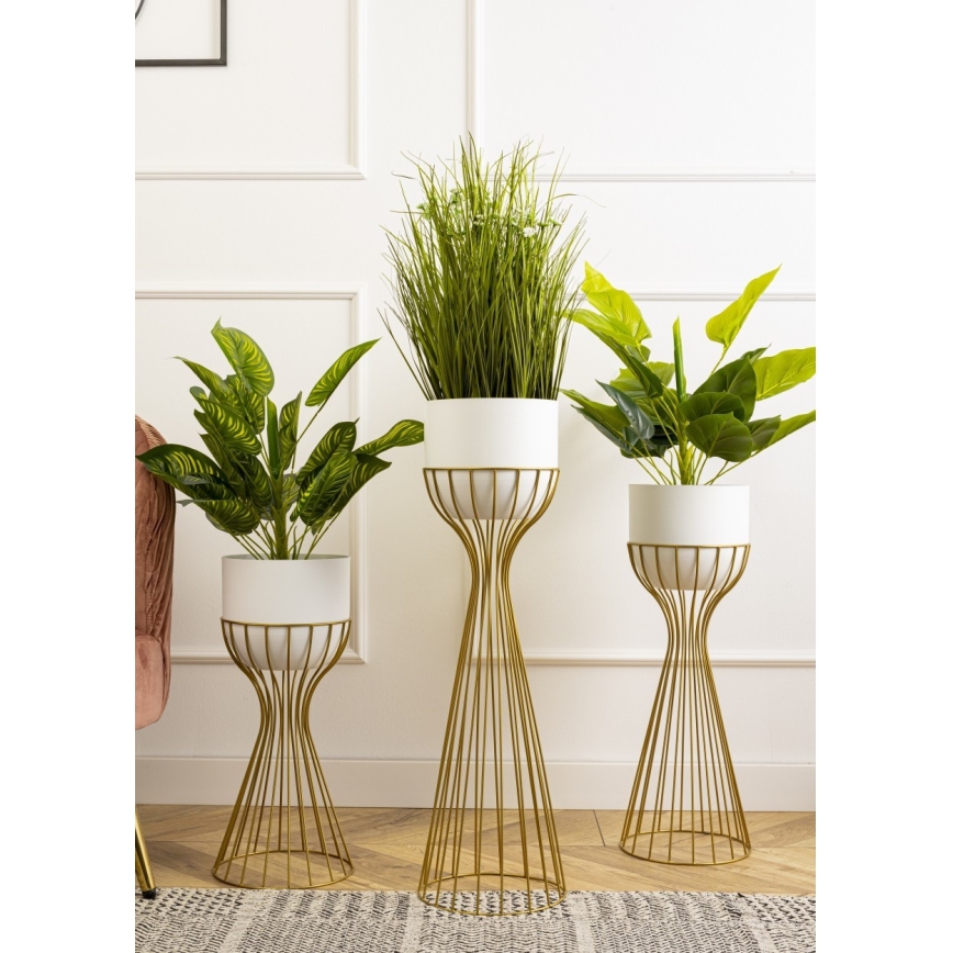 Maceta de metal LOFT 68x20 cm dorado/blanco