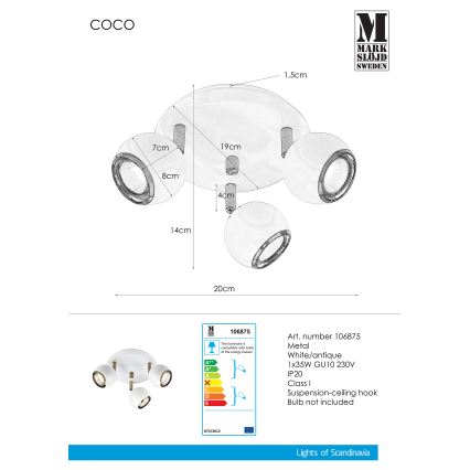 Markslöjd 106875 - Foco COCO 3xGU10/35W/230V blanco