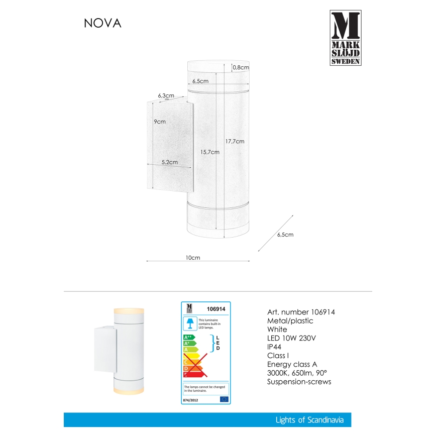 Markslöjd 106914 - LED Aplique exterior NOVA 2xLED/5,5W/230V IP44