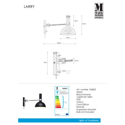 Markslöjd 106970 - Aplique regulable LARRY 1xE27/60W/230V