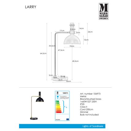 Markslöjd 106973 - Lámpara de mesa con dimmer LARRY 1xE27/60W/230V negro/oro