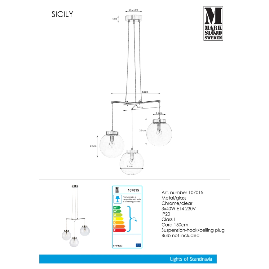 Markslöjd 107015 - Lámpara colgante SICILY 3xE14/40W/230V