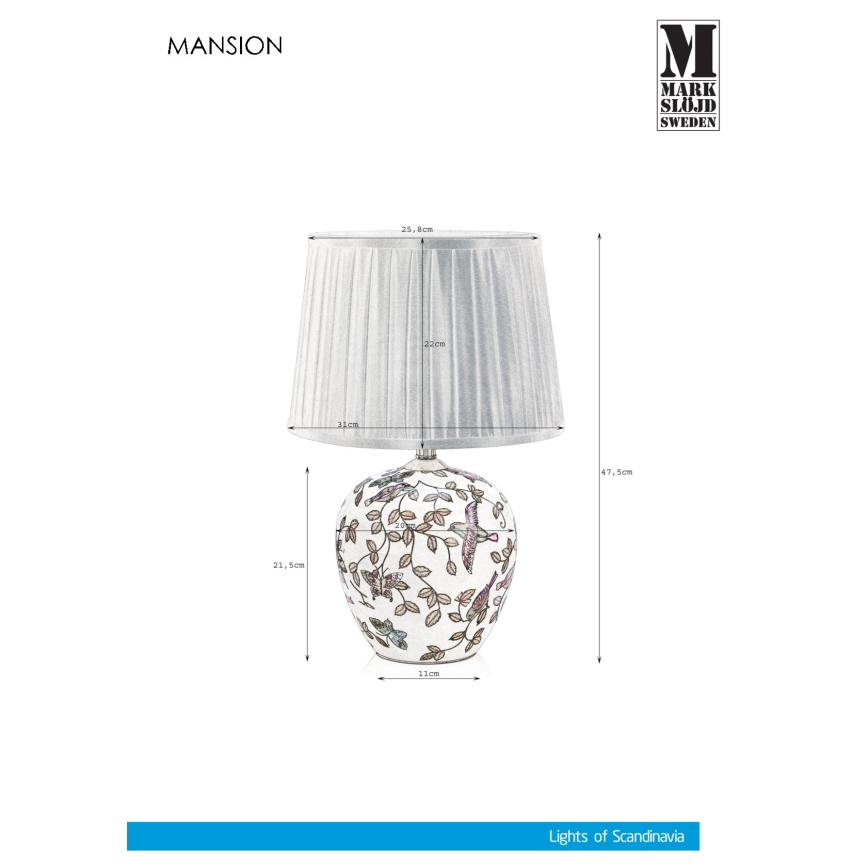 Markslöjd 107040 - Lámpara de mesa MANSION 1xE27/60W/230V