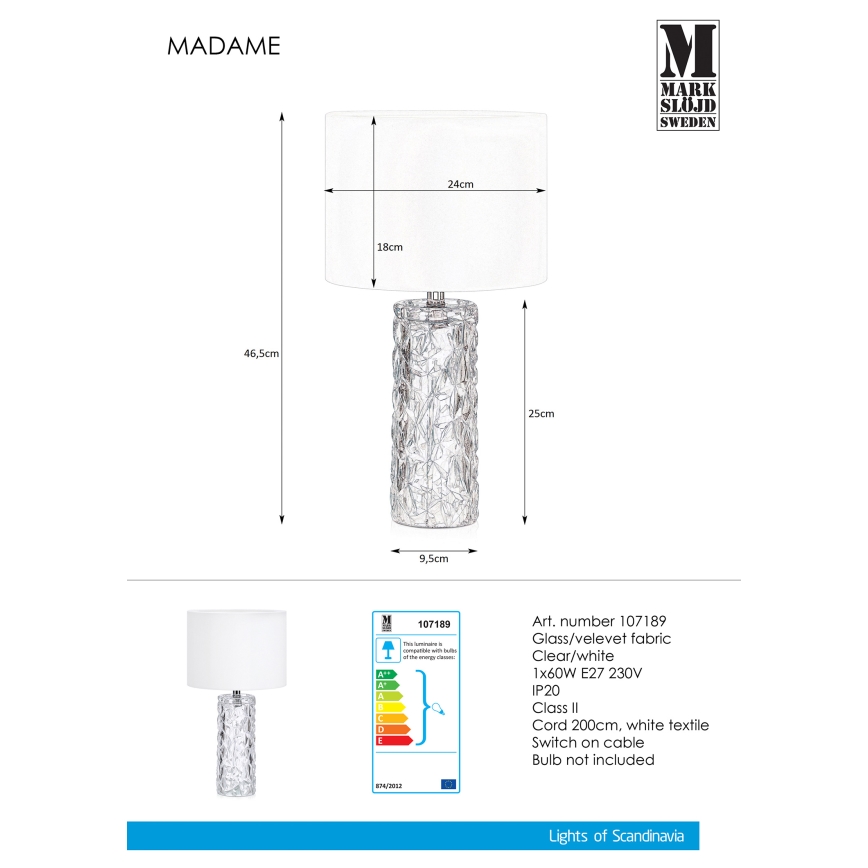 Markslöjd 107189 - Lámpara de mesa MADAME 1xE27/40W/230V
