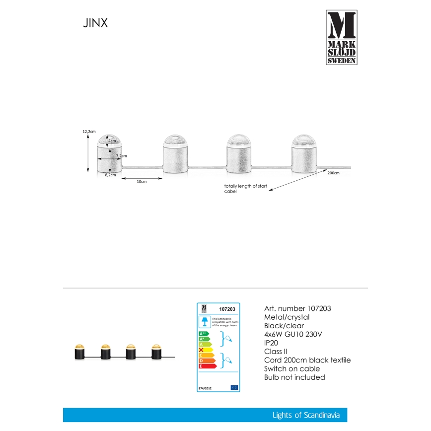 Markslöjd 107203 - Lámpara de mesa de cristal JINX 4xGU10/6W/230V