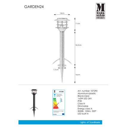 Markslöjd 107290 - Lámpara LED de exterior GARDEN 24 LED/3W/24V 45 cm IP44 negro