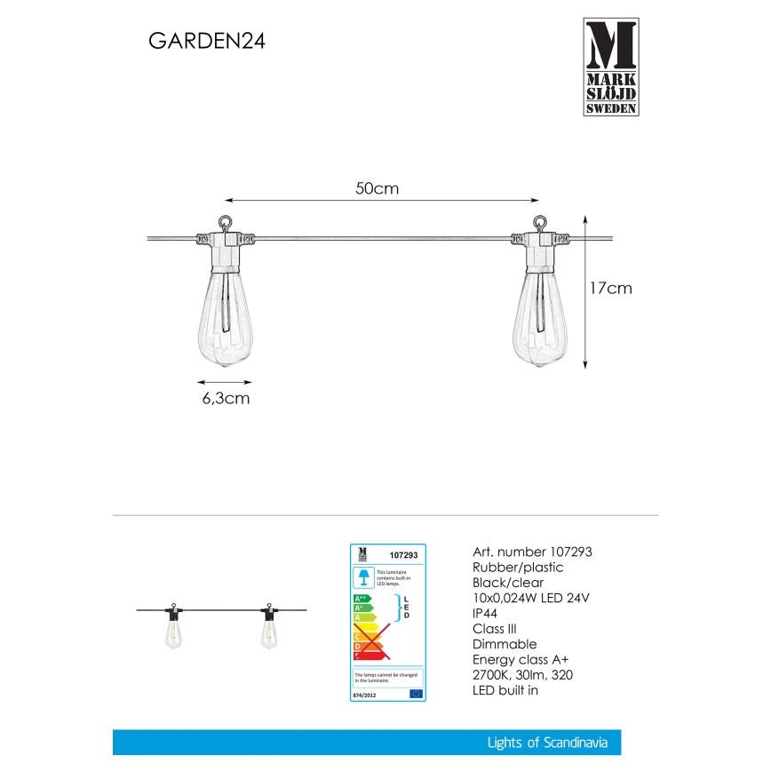 Markslöjd 107293 - Cadena decorativa LED para exteriores GUIRNALDA GARDEN 10xLED 5,5m IP44
