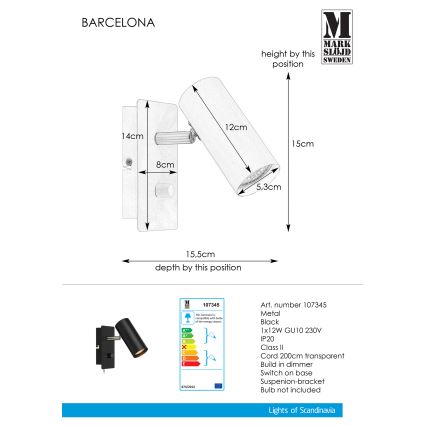 Markslöjd 107345 - Foco de pared regulable BARCELONA 1xGU10/12W/230