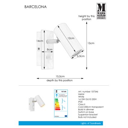 Markslöjd 107346 - Foco de pared regulable BARCELONA 1xGU10/12W/230