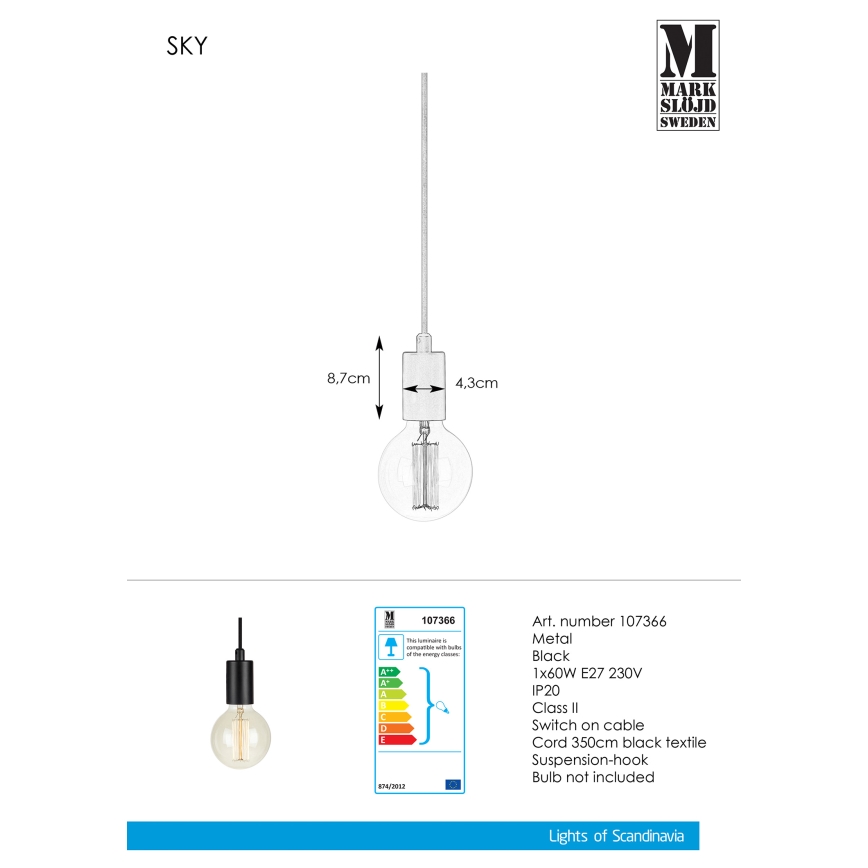 Markslöjd 107366 - Lámpara colgante SKY 1xE27/60W/230V
