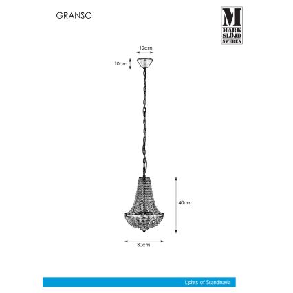 Markslöjd 107550 - Lámpara colgante de cristal para el baño GRÄNSÖ 2xG9/20W/230V