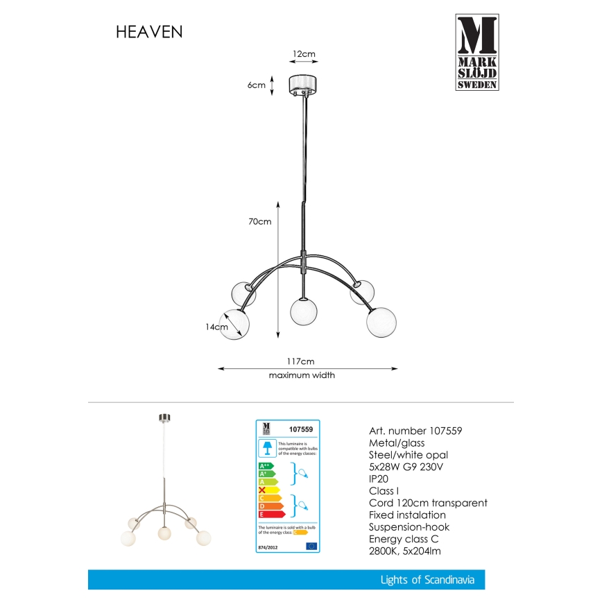 Markslöjd 107559 - Lámpara colgante HEAVEN 5xG9/28W/230V