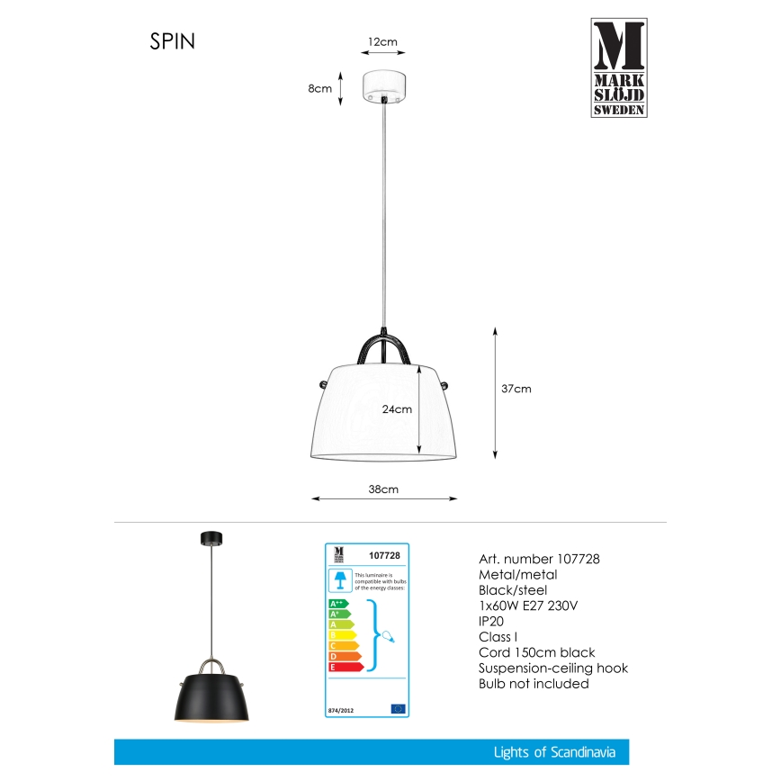 Markslöjd 107728 - Lámpara colgante SPIN 1xE27/60W/230V