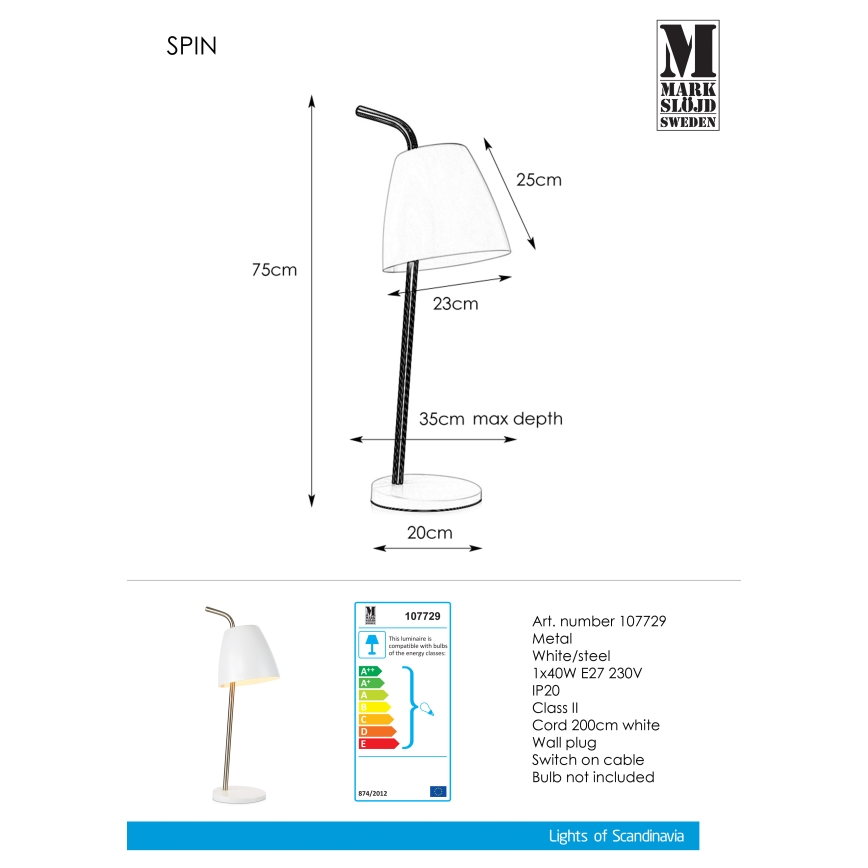 Markslöjd 107729 - Lámpara de mesa SPIN 1xE27/40W/230V
