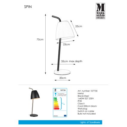 Markslöjd 107730 - Lámpara de mesa SPIN 1xE27/40W/230V
