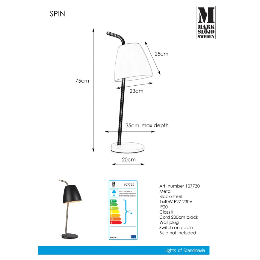 Markslöjd 107730 - Lámpara de mesa SPIN 1xE27/40W/230V