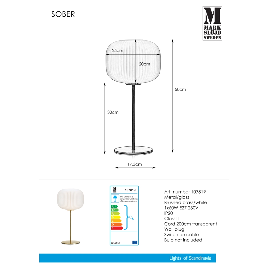 Markslöjd 107819 - Lámpara de mesa SOBER 1xE27/60W/230V blanco/bronce