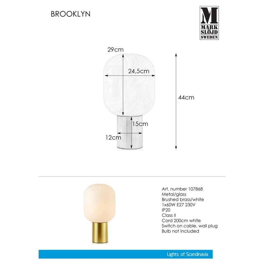 Markslöjd 107868 - Lámpara de mesa BROOKLYN 1xE27/60W/230V