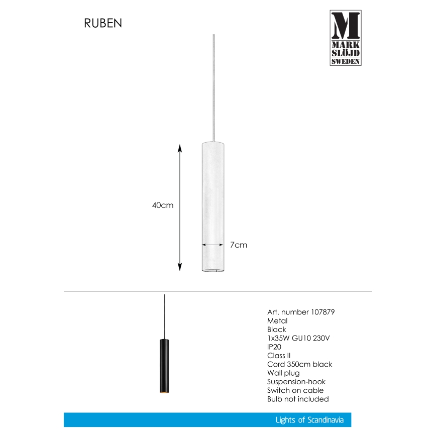 Markslöjd 107879 - Lámpara colgante RUBEN 1xGU10/35W/230V