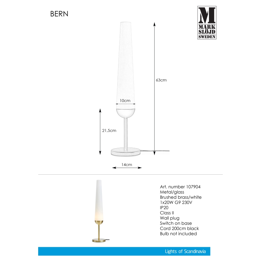 Markslöjd 107904 - Lámpara de mesa BERN 1xG9/20W/230V