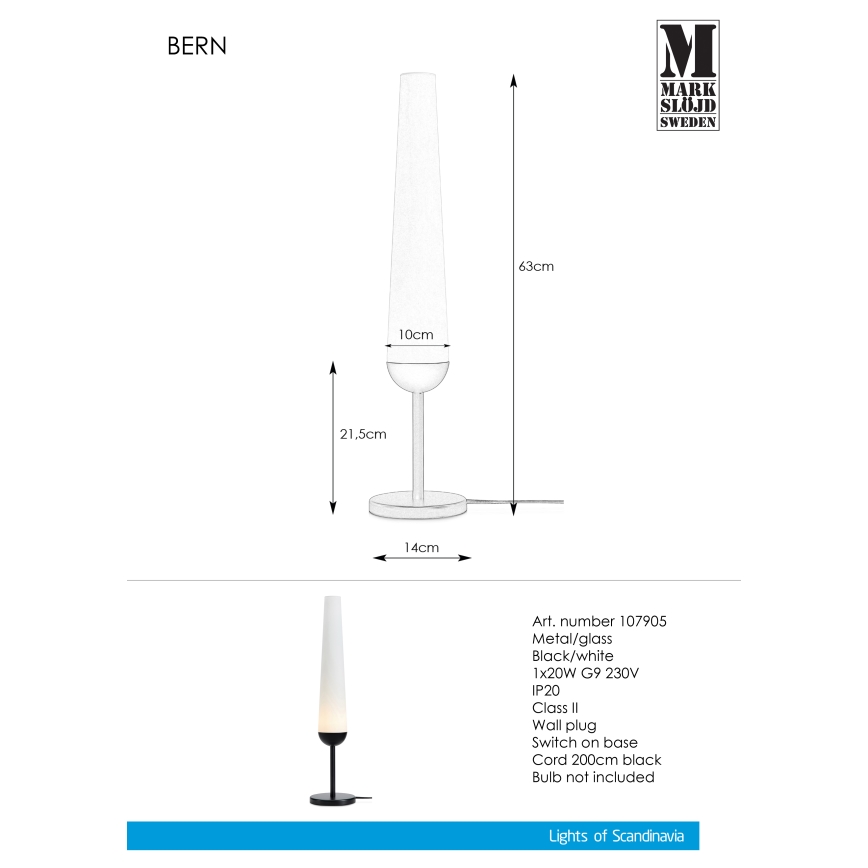 Markslöjd 107905 - Lámpara de mesa BERN 1xG9/20W/230V