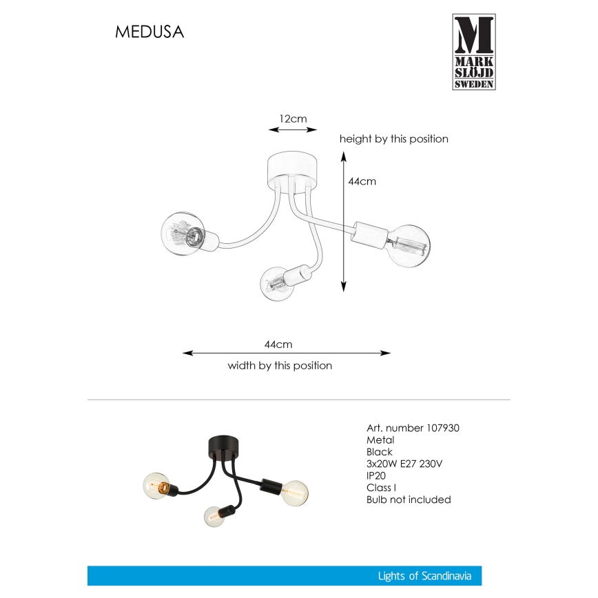 Markslöjd 107930 - Lámpara de techo MEDUSA 3xE27/20W/230V