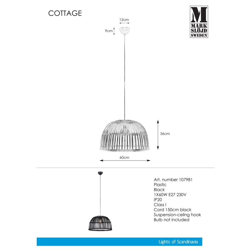 Markslöjd 107981 - Lámpara colgante COTTAGE 1xE27/60W/230V