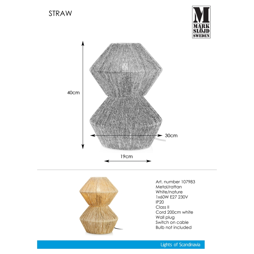 Markslöjd 107983 - Lámpara de mesa STRAW 1xE27/40W/230V