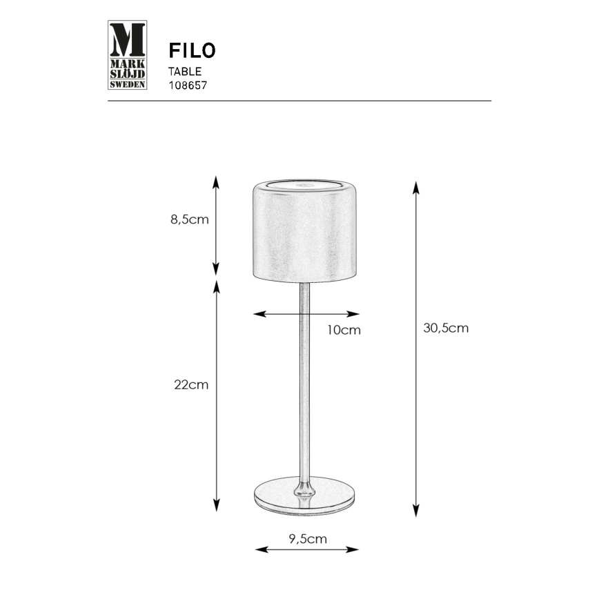 Markslöjd 108657 - Lámpara LED recargable y regulable FILO LED/2W/5V IP44 30cm negro