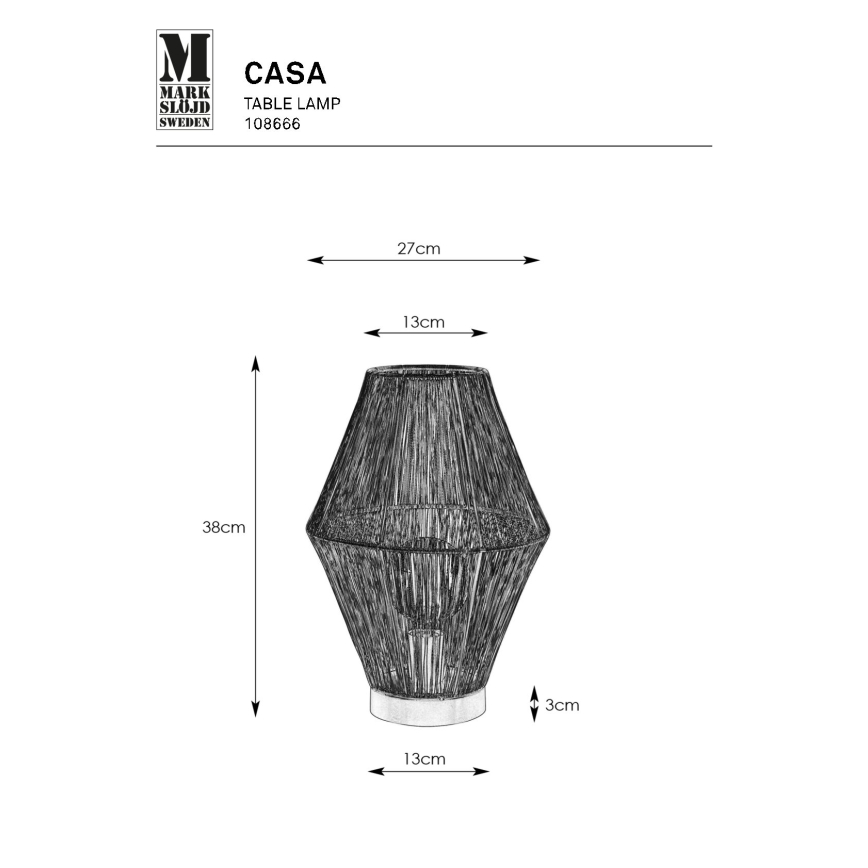 Markslöjd 108666 - Lámpara de mesa CASA 1xE27/40W/230V negro