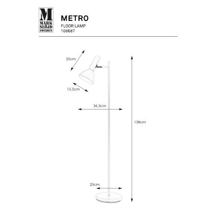 Markslöjd 108687 - Lámpara de pie METRO 1xE27/40W/230V blanco