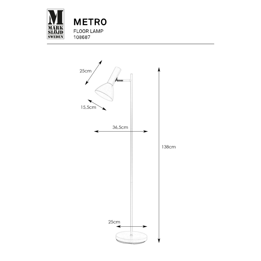 Markslöjd 108687 - Lámpara de pie METRO 1xE27/40W/230V blanco