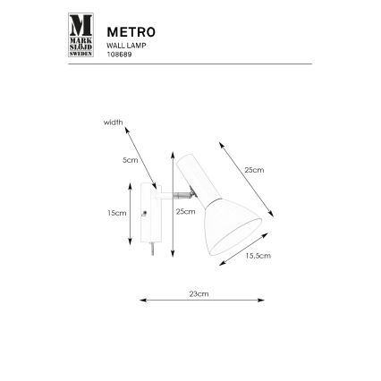 Markslöjd 108689 - Aplique METRO 1xE27/40W/230V blanco