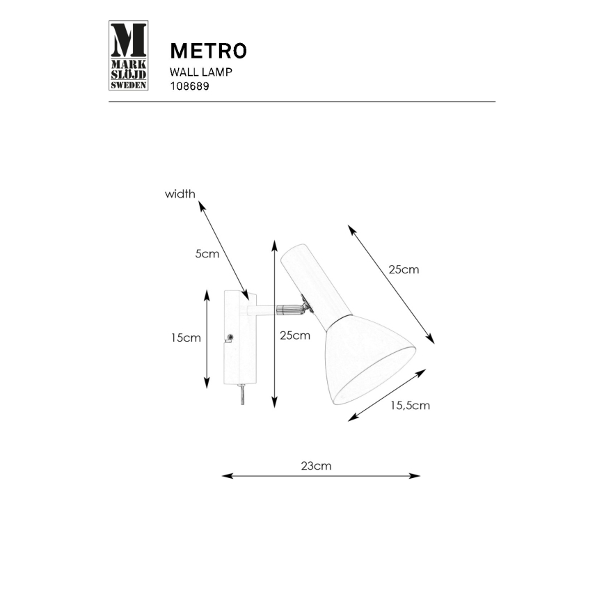 Markslöjd 108689 - Aplique METRO 1xE27/40W/230V blanco