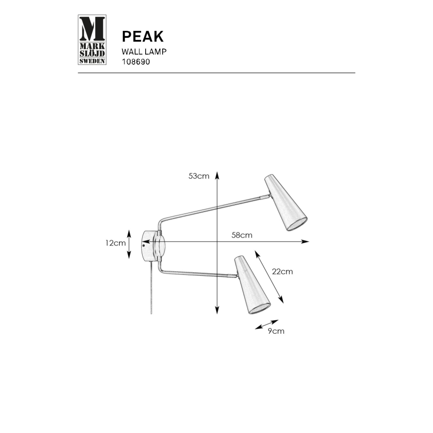 Markslöjd 108690 - Aplique PEAK 2xE14/40W/230V negro