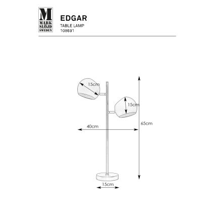 Markslöjd 108691 - Lámpara de mesa EDGAR 2xE14/40W/230V negro