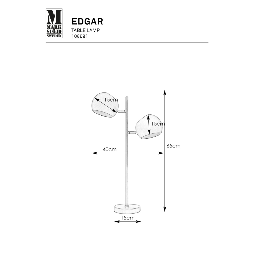 Markslöjd 108691 - Lámpara de mesa EDGAR 2xE14/40W/230V negro