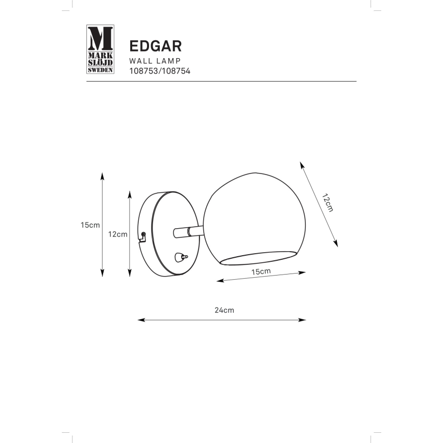 Markslöjd 108753 - Aplique EDGAR 1xE14/40W/230V negro