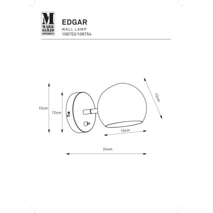 Markslöjd 108754 - Aplique EDGAR 1xE14/40W/230V dorado