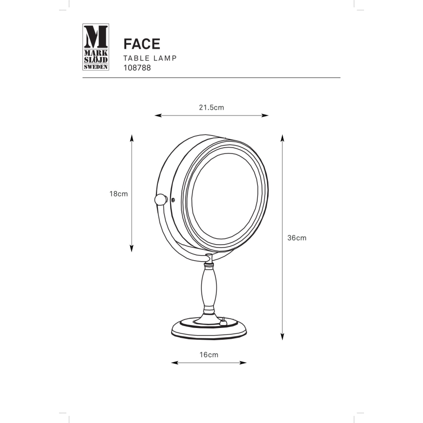 Markslöjd 108788 - Espejo cosmético FACE 1xE14/25W/230V