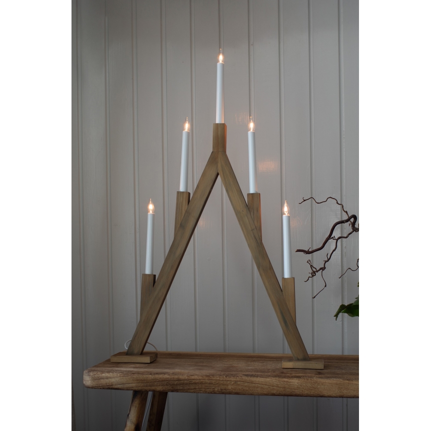 Markslöjd 706161 - Portavelas de Navidad BJURFORS 5xE10/3W/230V marrón