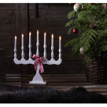 Markslöjd 8004 - Candelabro de Navidad SVANEHOLM 7xE10/3W/230V blanco