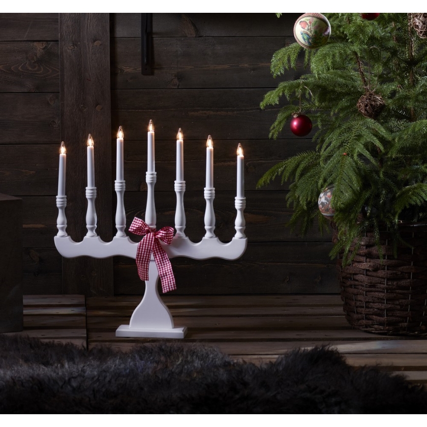 Markslöjd 8004 - Candelabro de Navidad SVANEHOLM 7xE10/3W/230V blanco