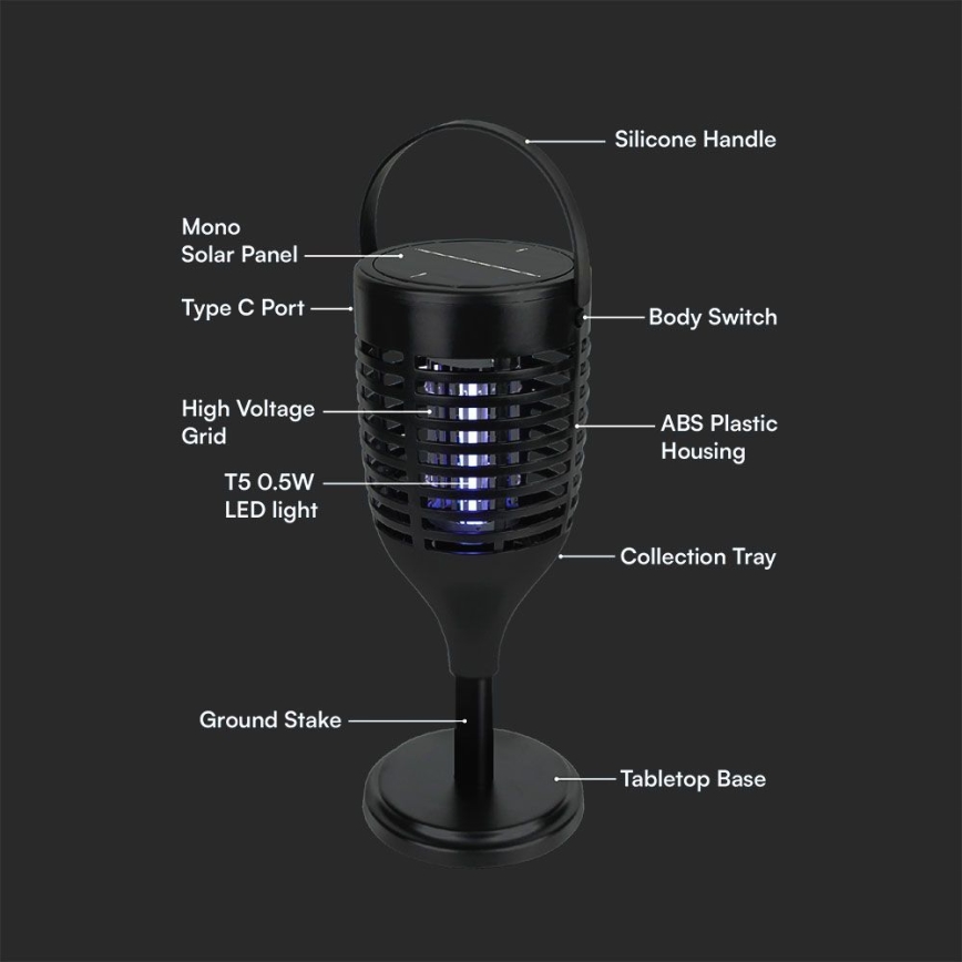 Mata insectos solar LED LED/1,3W/3,7V IP24 20 mate