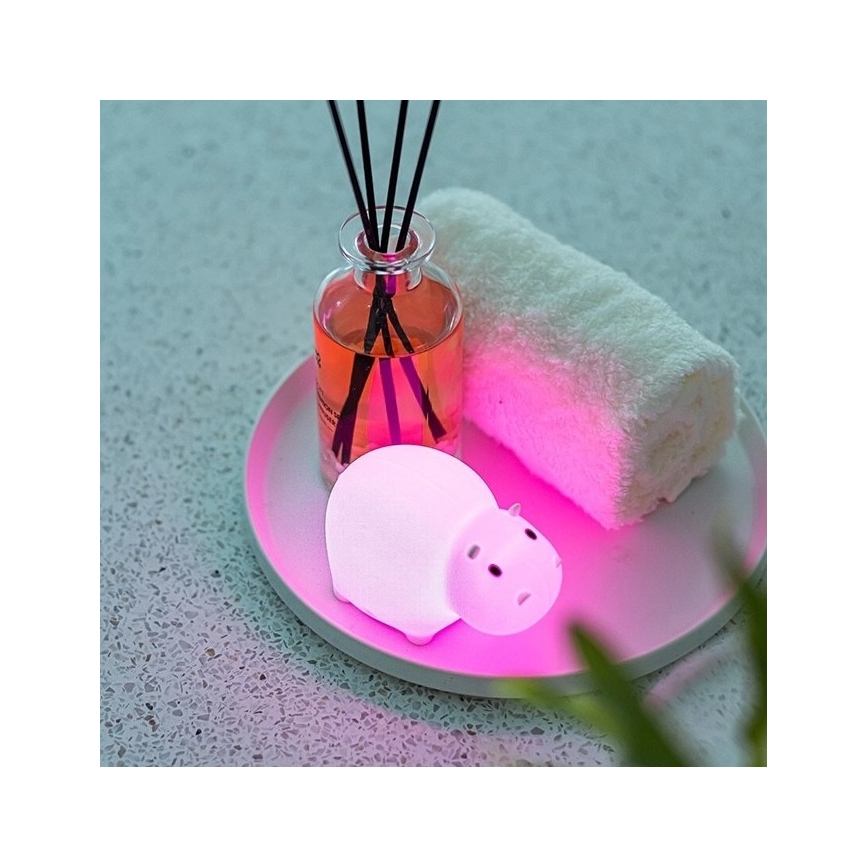 MegaLight - Lámpara de bañera táctil infantil LED RGB recargable SWIMMY HIPPO LED/5V IP67
