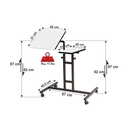 Mesa ajustable GLEN 87x60xm blanco/negro