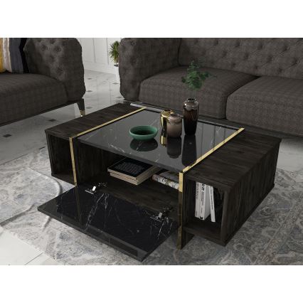 Mesa de café VEYRON 37,3x103,8 cm negro/dorado