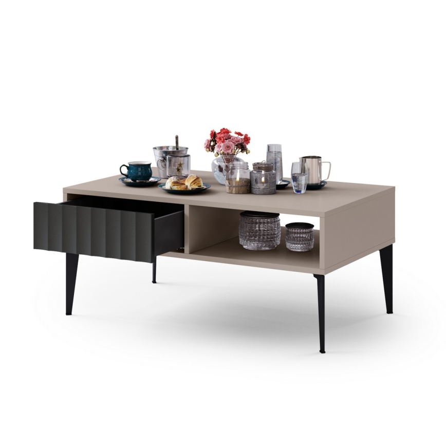 Mesa de centro con cajón RONJA taupe/negro